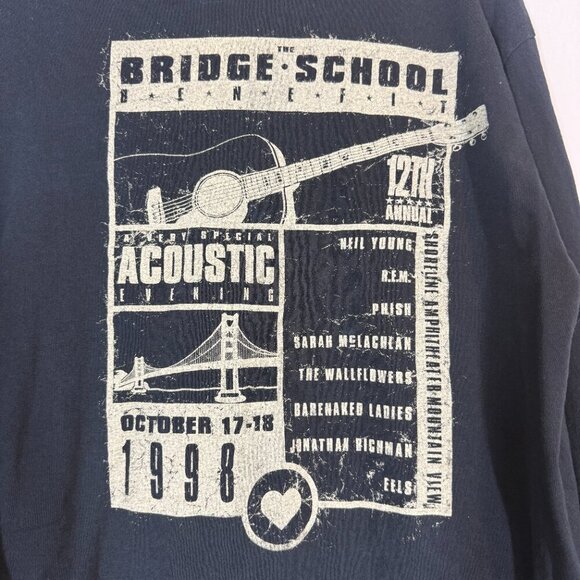 Vintage Bridge School Neil Young Concert Benefit 1998 T-Shirt Black 90s Tee XL - Picture 3 of 8